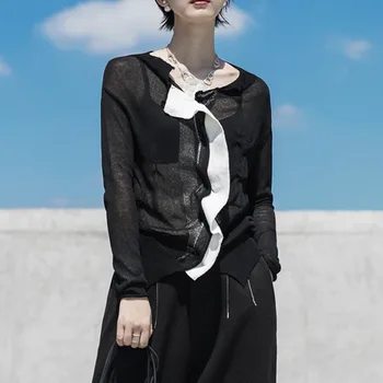 

XUXI Spring 2020 Women Light Colored Curly With Simple Contrast Loose Sweaters And Long Sleeves Women's O Neck, New Trend FZ0881