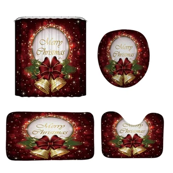 

4Pcs Full Set Christmas Serie Printing Bathroom Shower Curtain Toilet Waterproof