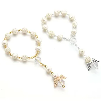 

1/5pcs Cross Angel Wing Rosary Baby Boy Girl Bracelets Christening Baptism First Communion Church Wedding Decoration Party Gift