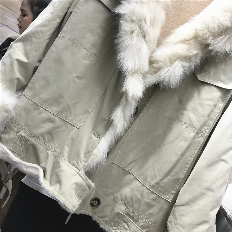 Winter Jacket Women Short Parker Clothing Women's Winter New Real Fox Fur Collar Parker Jacket Ladies Warm Street Coat