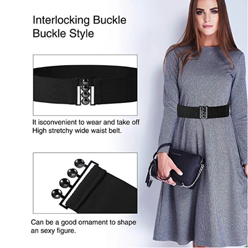 

Elastic Belt for Dress Women Waist Belt GLRSBUTY 2019 Stretch Elastic Wide Corset Waist by Fashion Metal Buckle for Skrit Pants