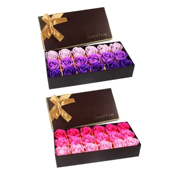 

18Pcs Creative Gradient Simulation Rose Soap Flower Purple & Rose Red(2 Set)