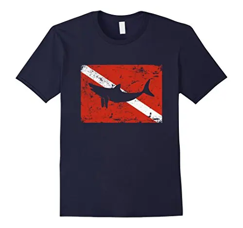Shark On A Dive Flag T Shirt Vintage Distressed Divers Tee Short Sleeves Cotton Free Shipping Men Print | Мужская одежда