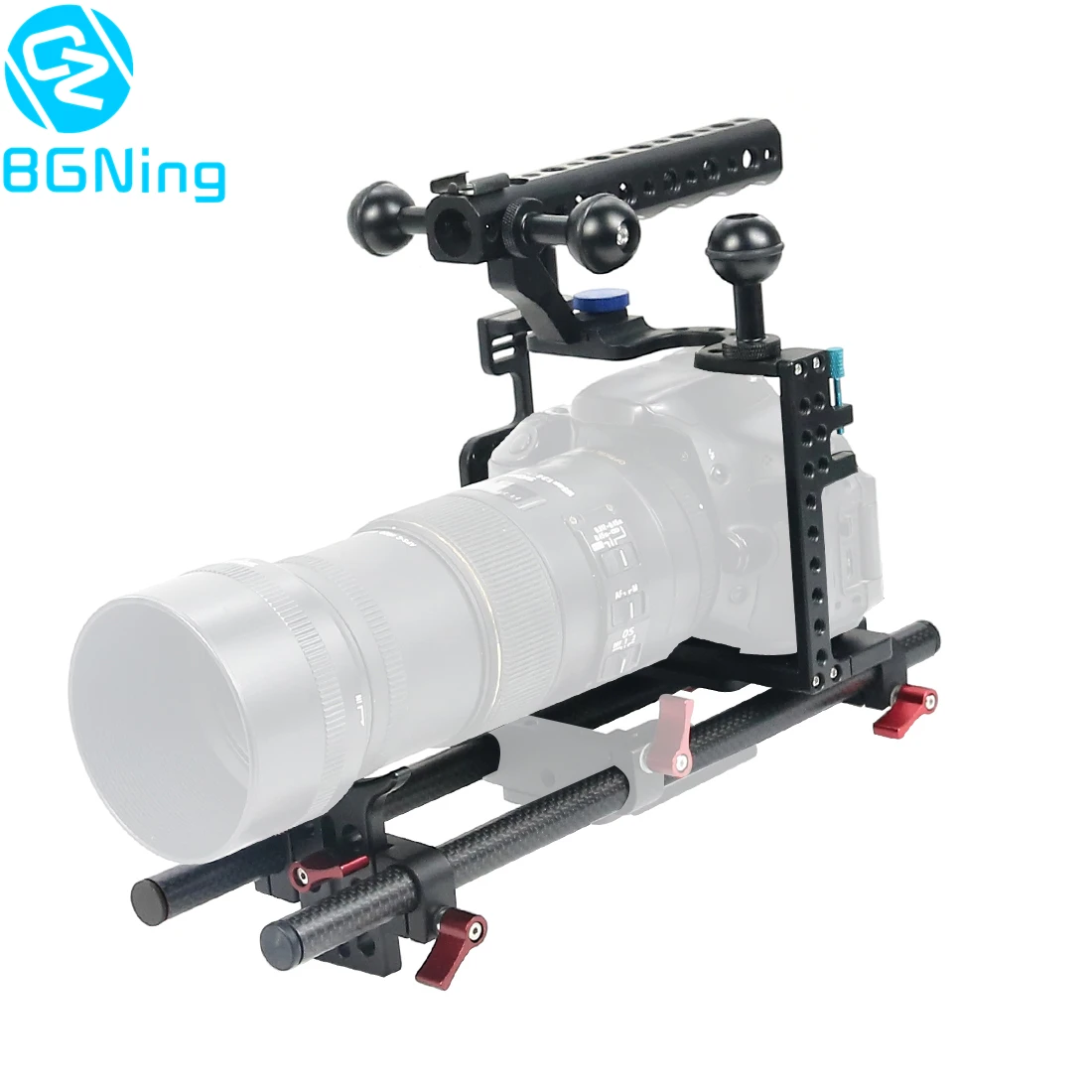 BGNing Aluminium SLR Camera Cage for GH4 /GH5 Support Lens Stand Bracket w/ 25cm 40cm Carbon Fiber Rod Clamp Railblock Mount Kit