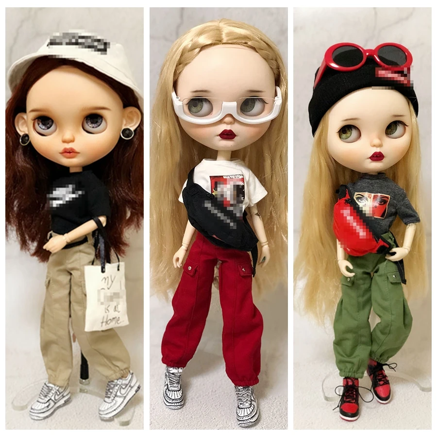 

1PCS Fashion blyth Dolls Long Casual army Pants with belt for blyth,azone, licca ,ob24 1/6 Dolls Clothes Accessories