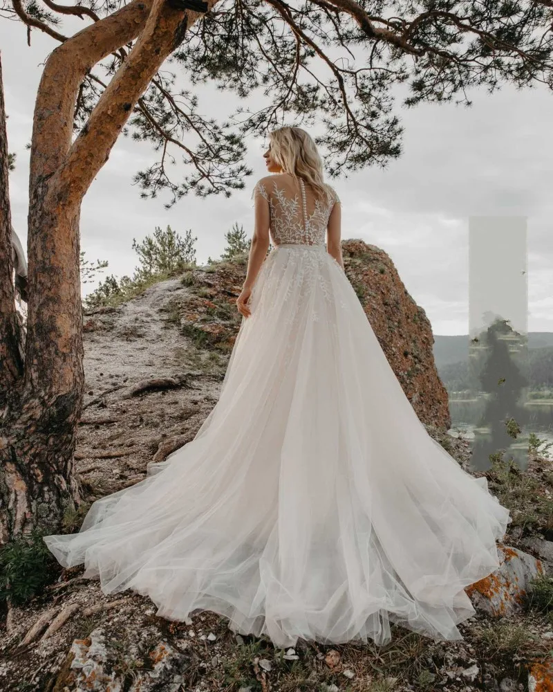 Шикарное кружевное свадебное платье русалки со съемным шлейфом Vestido De Noiva из тюля с коротким рукавом богемные свадебные платья