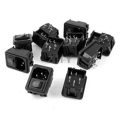 

AC 10A 250V Black Button Rocker Switch IEC320 C14 Inlet Power Socket 10 Pcs