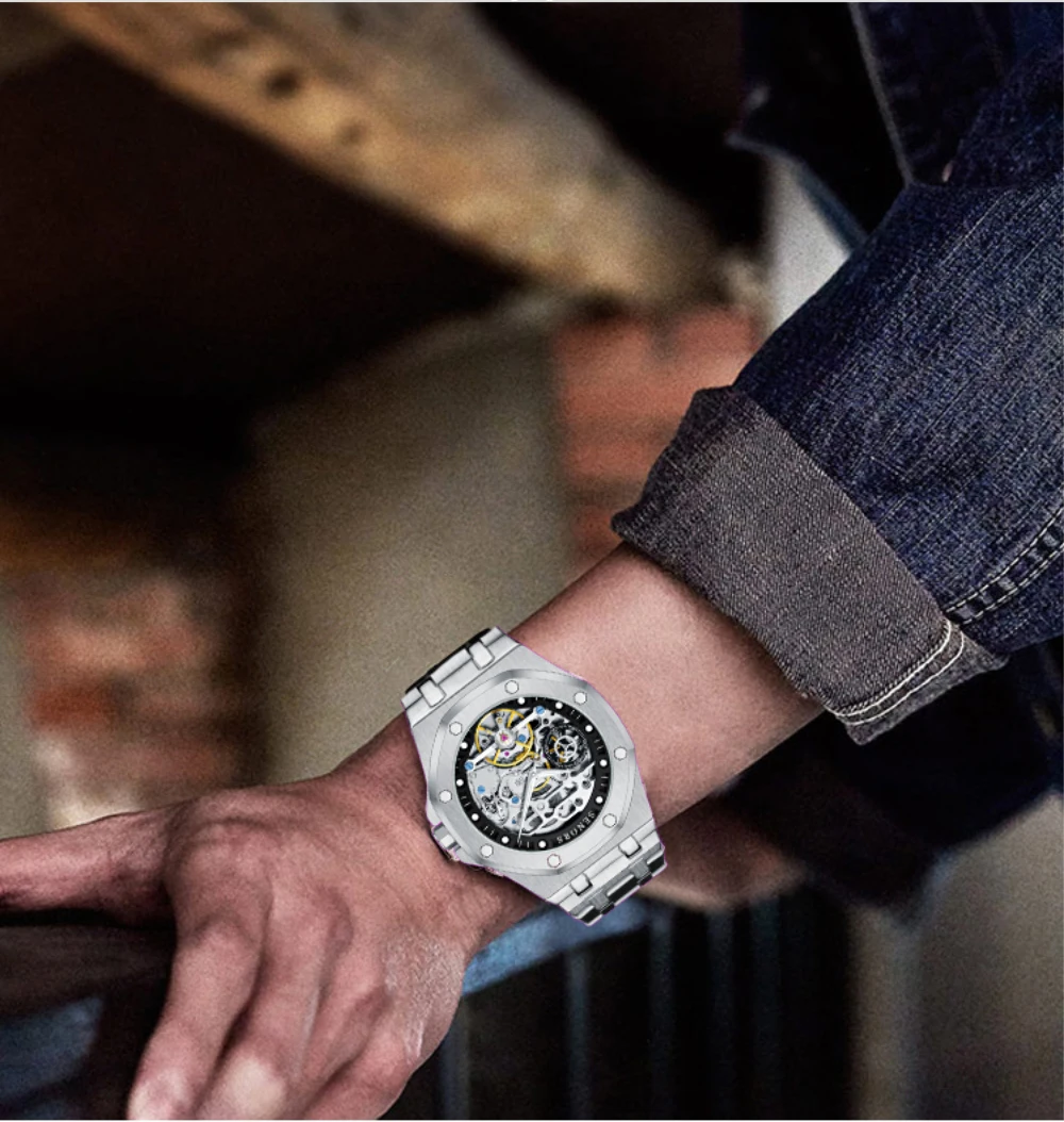 Sports Automatic Watch Men's Skeleton Mechanical Watch Waterproof Openwork Sapphire Crystal Wrist Watches for Meni