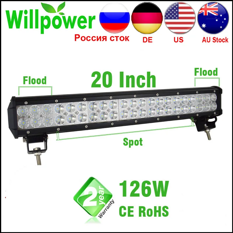  FREE TAX 12v dual rows led driving light IP67 waterproof work light 126W 20 inch offroad car led li