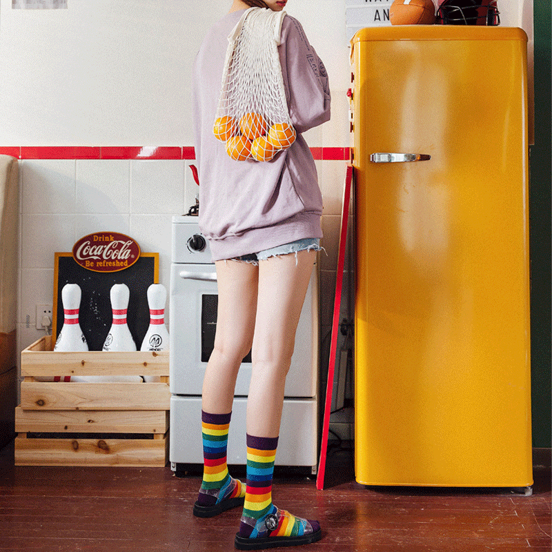 Rainbow- Funny Socks- Best Quality Cotton Athletic Sport Colorful Crew Socks