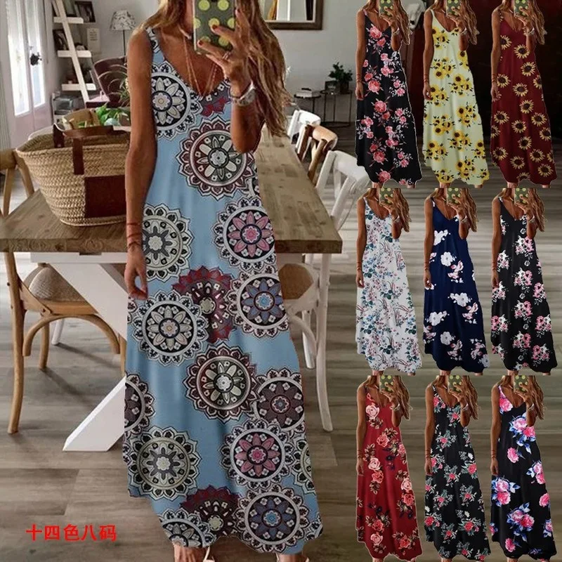 Dresses Women Floral Printed Sexy Robe Long Boho Summer 2020 Sleeveless V-neck Loose Maxi Dress Plus Size Women Tank Dress Dresses Women Floral Printed Sexy Robe Long Boho Summer 2020 Sleeveless V-neck Loose Maxi Dress Plus Size Women Tank Dress