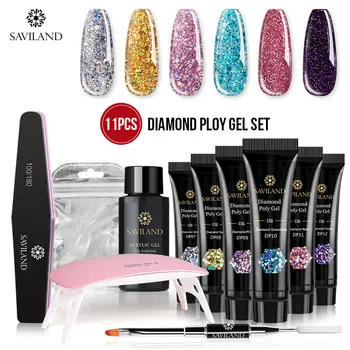 

SAVILAND Glitter Poly Nail gel Nail Kit Extension 15ml Jelly Gel Set UV LED Jelly Gel Varnish Nails Art Set for Nail Starter