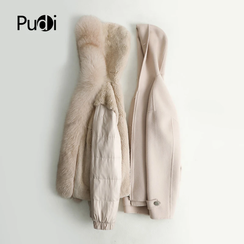 Pudi Women Fall Winter New Real Fox Collar Coat Jacket