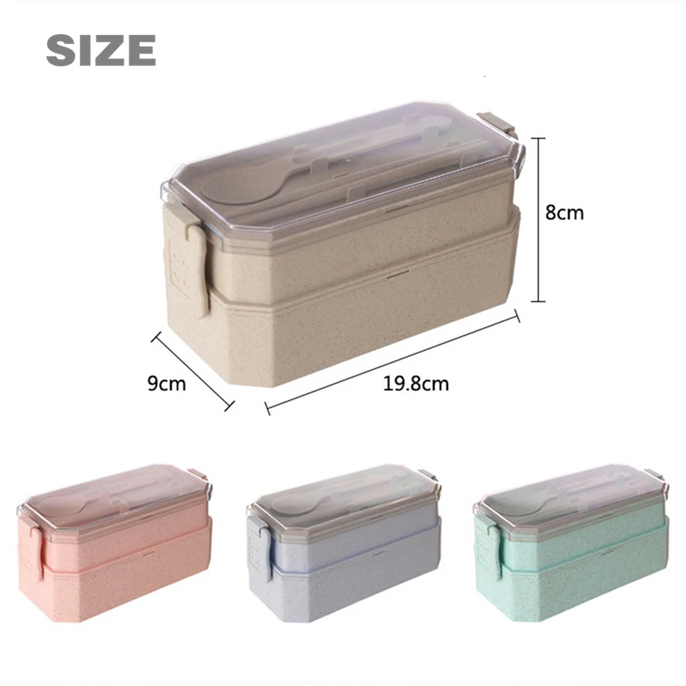 800ml Healthy Material Lunch Box 2 Layer Wheat Straw Bento Boxes Microwave Dinnerware Food Storage Container Lunchbox (5)