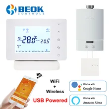 Beok sem fio wifi termostato inteligente para caldeira de gás controlador temperatura usb alimentado funciona com o google casa alexa
