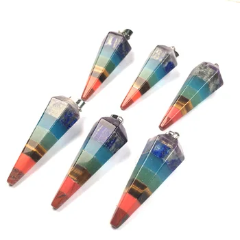 

Natural Stone Reiki Charm Pyramid Pendant 7 Chakra Rainbow Layered Dowsing Healing Point Pendant DIY necklace accessories