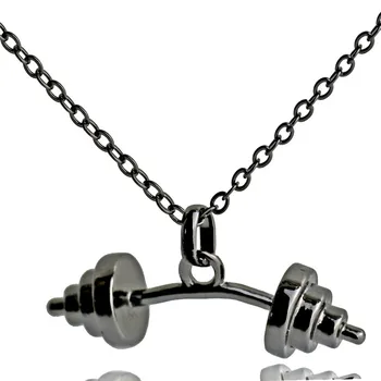 

Movement Weightlifting Dumbbell Pendant Gun Plated Hip Hop 24inch Link Chain Necklace Jewelry 2017 New Arrival 10pcs