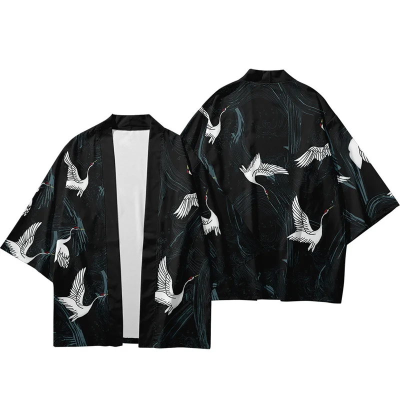 Samurai Crane Japanese Style Kimono Haori Men Women Cardigan Chinese Dragon Traditional Japanese Clothing Casual Clothes