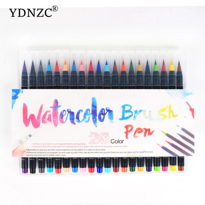 Günstige YDNZC 1Set 20 Farben Aquarell Stift Student Malerei Weichen Pinsel Schreiben Marker Schule Kreative Malerei Großen Kunst Liefert