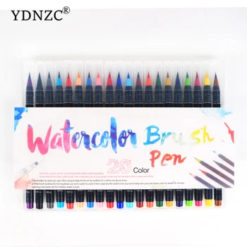 

YDNZC 1Set 20Colors Watercolor Pen Student Painting Soft Brush Writing Marker School Creative Painting Major Art Supplies
