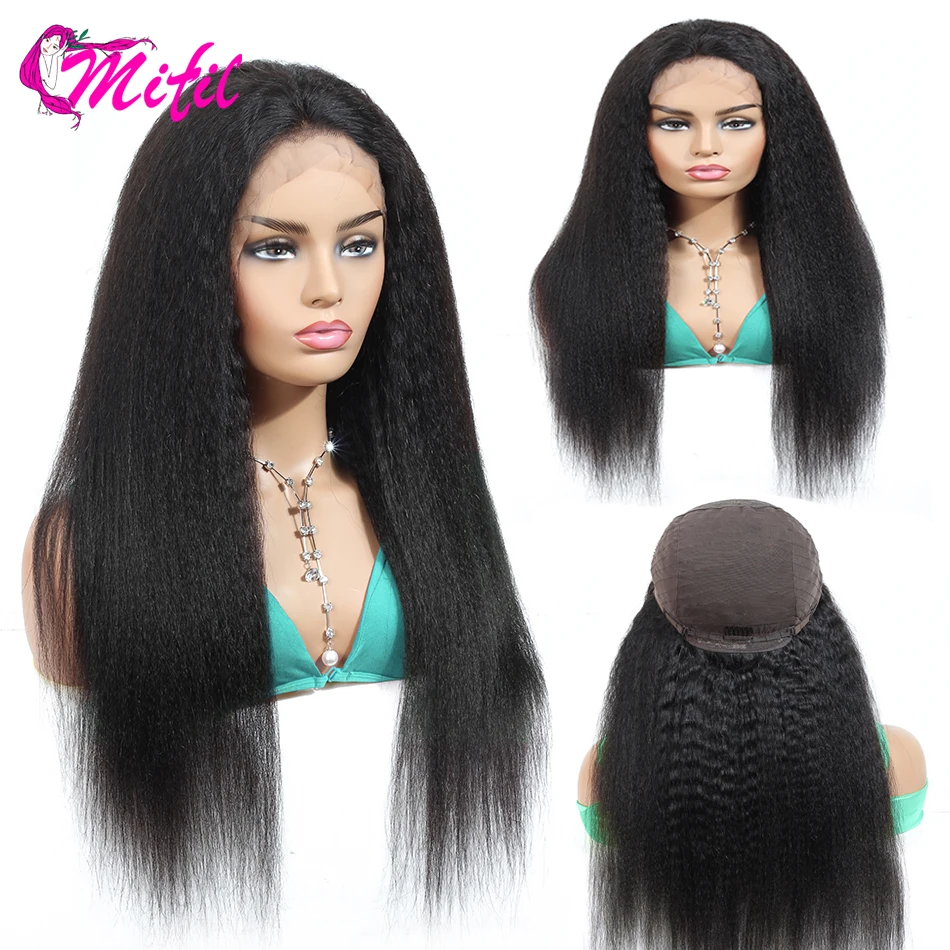 

Mifil 13x4 Human Hair Wigs For Black Women Yaki Straight Wig Remy Brazilian Lace Front Wig Pre Plucked Bleached Knots