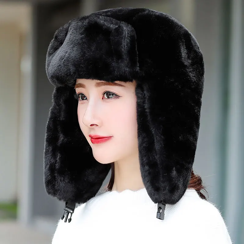 Русские шапки меховые шапки-бомберы для Для женщин зима девочек Кепки с хлопок белая шапка меховые наушники Для женщин теплая шапка