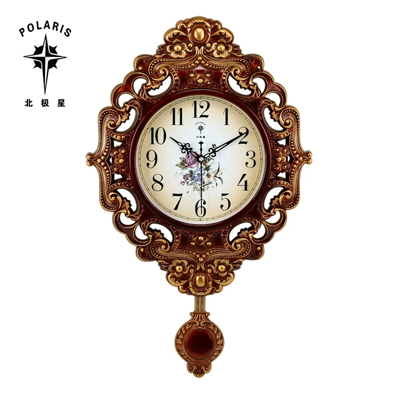 European Vintage Wall Clock Pendulum Luxury Silent Living Room Clock Wall Kitchen Retro Swing Orologio Parete Loft Decor ZB6WC