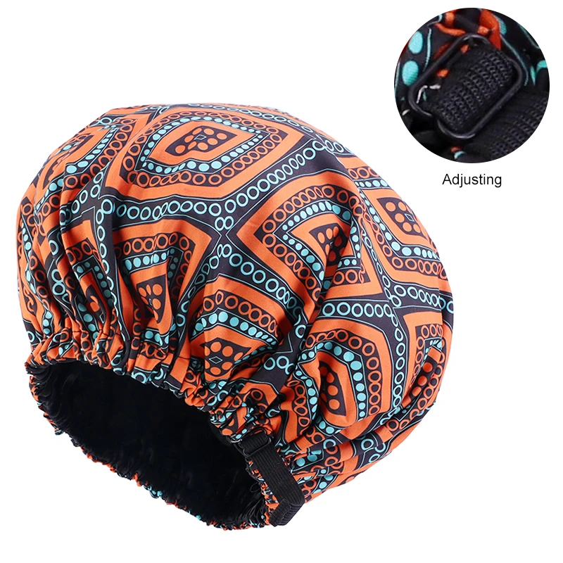 New Reversible Satin Bonnet double layer adjustable size Sleep Night Cap Head Cover Bonnet Hat for For Curly Springy Hair Black ladies head wraps Hair Accessories