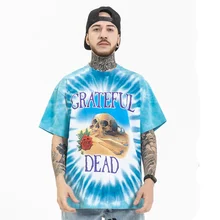 

Harajuku Cartoon T-shirt Men Streetwear Hip-Hop Skull Print Tie-Dye Tshirt Cotton Loose Short-Sleeved Tee 2021 Summer Clothing