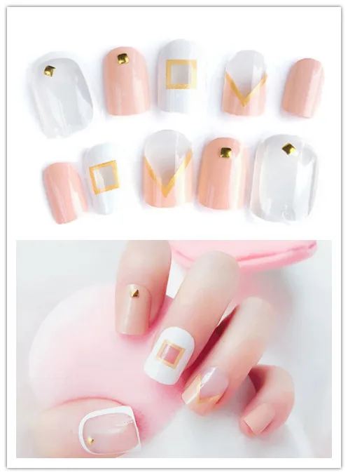 24PCS Charm Acrylic False Nail With 2g Glue Artificial Toe Nails Tips Fake Nail Art Concise
