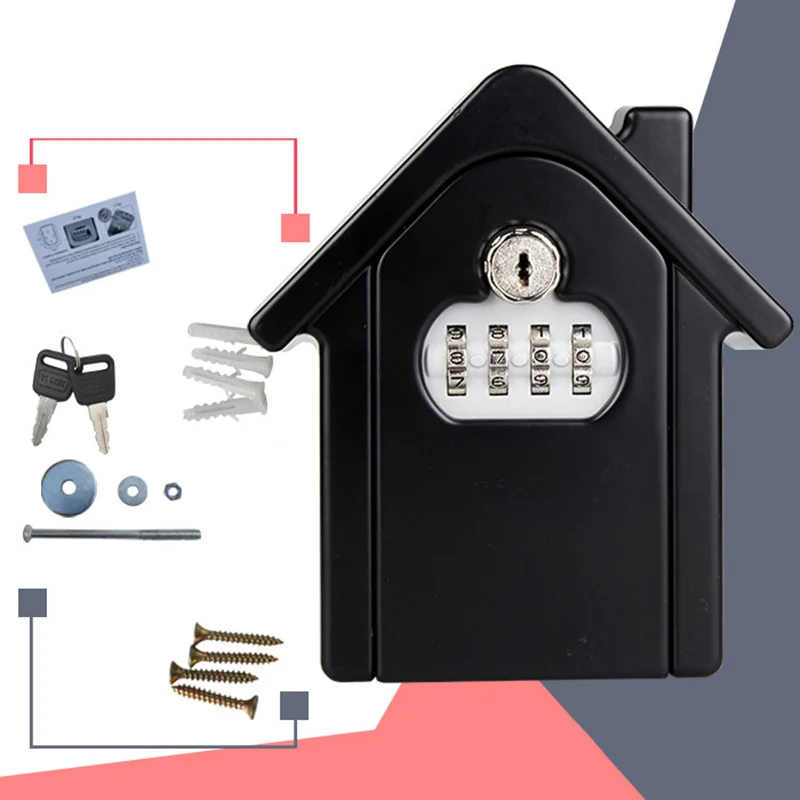 Сейф для ключей, пароль и замок для ключей, для дома, для семьи, для улицы, безопасный ящик для хранения ключей, настенный кодовый замок, коробка - Цвет: Черный