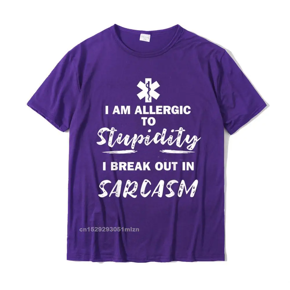 UniqueFunny Short Sleeve Tops & Tees Thanksgiving Day Hot Sale Crew Neck 100% Cotton Tees Mens Tshirts Simple Style  Paramedic EMT Allergic to Stupidity Sarcasm Funny EMS T-Shirt__3195 purple