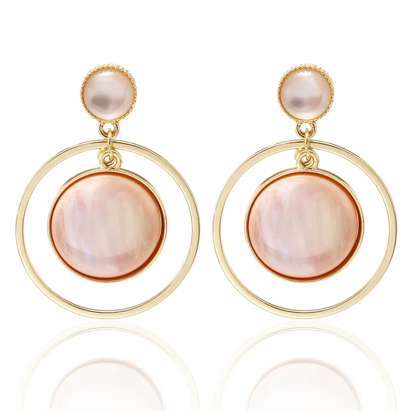 

Creative Aesthetic Geometric Alloy Earrings Colorful Personality Round Opal Stone Minimalism Drop Dangle Earrings Oorbellen