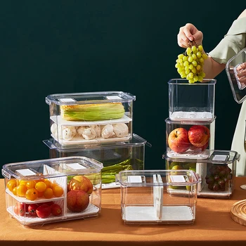 

Refrigerator Food Storage Containers with Lids Kitchen Storage Seal Tank Plastic Separate Vegetable Fruit Preservation Fresh Box