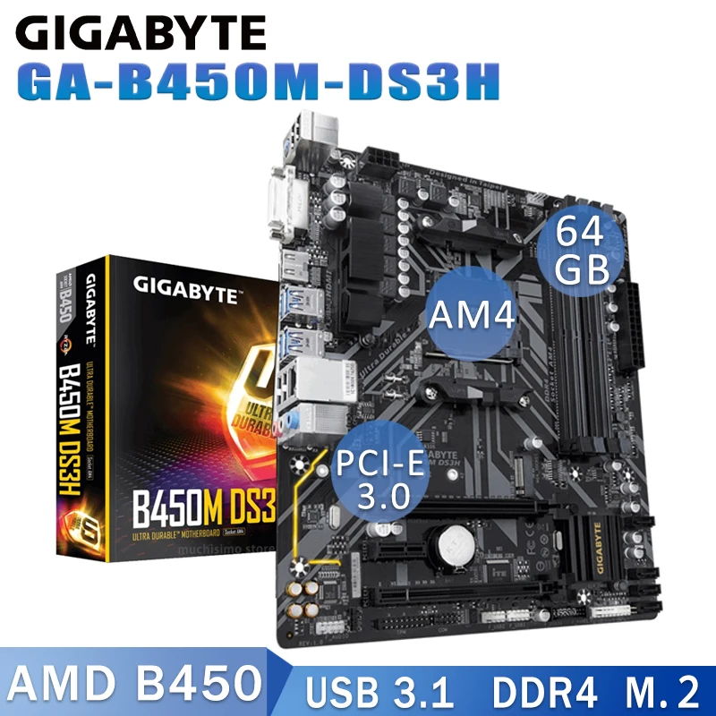 Материнская плата для Gigabyte GA-B450M-DS3H оригинальная новая системная AMD разъем AM4 DDR4