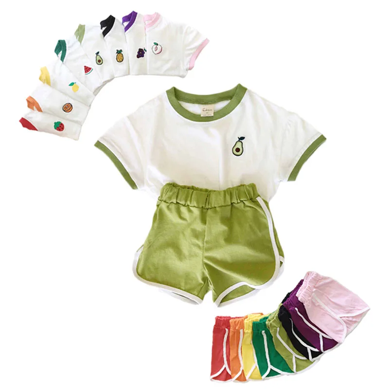 Padrão de Frutas Camisetas + Shorts Infantil Recém-nascido Crianças Roupas Conjunto Bonito Impressão Menino Menina Calças Outfits 2pcs Verão Bebê 2020 5 High Quality Mamãe e Bebê