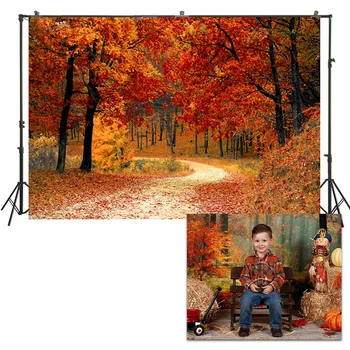 

HuaYi Autumn Background photography Yellow Maple Leaves Red Maple Leafs Backgrounds photography birthday photoshoot XT-7342