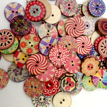 

Pack of 100 Assorted Retro Style Flower Buttons-Wood Buttons Sewing Scrapbooking 2 Holes, 20mm Round