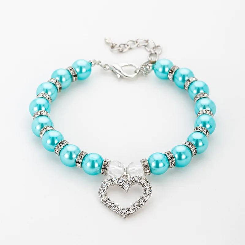 light blue Модный ошейник для щенка, собаки, кошки, жемчужное ожерелье для домашних животных, аксессуары для любви, бриллианты, домашние животные, собаки, ошейник для кошек и поводков, ювелирные изделия - Цвет: light blue