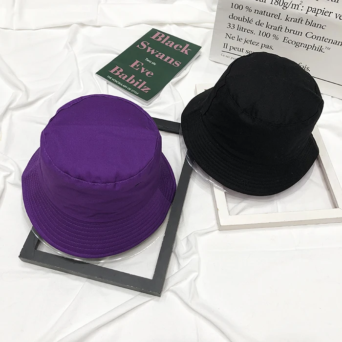 Bucket Hats Women Solid Simple All-match Double-sided Cap Womens High Quality Female Harajuku Black Sunscreen Hat Accessories - Цвет: purple