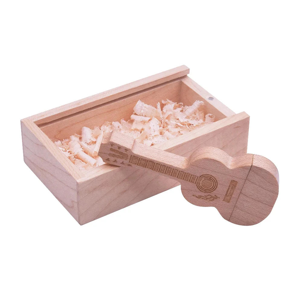 

High Speed Wooden Guitar Usb Flash Drive with Box Pendrive 32gb 16gb 8gb 4gb Photo Stick Wedding Gift Storage Disk Free Shipping