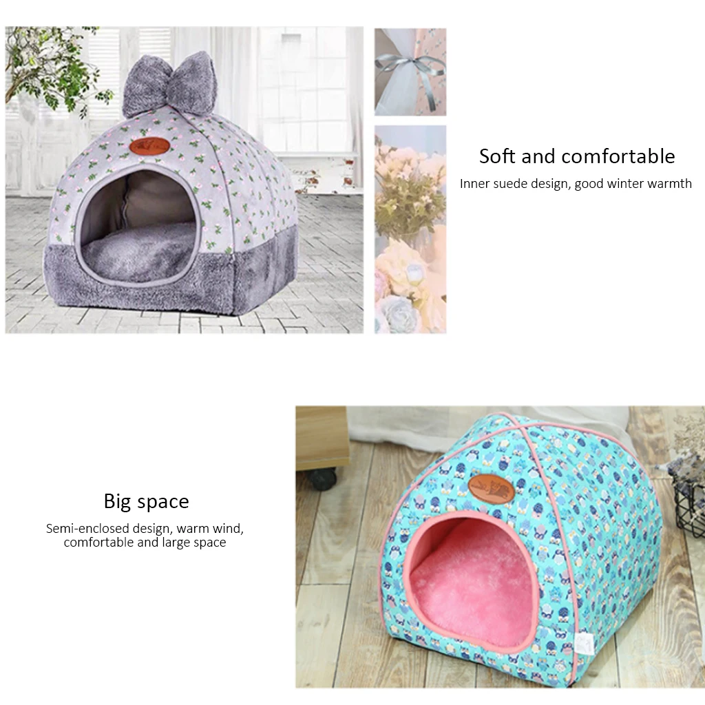 Cama Perro кошка теплая пещера прекрасный лук дизайн щенок зимняя кровать дом Питомник флисовое мягкое гнездо для маленьких средних собак дом для кошек домашних животных