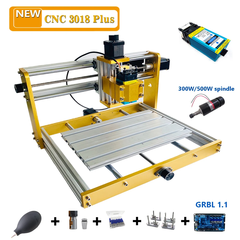 

New Upgrade CNC 3018 Plus Laser Engraving Machine 3axis Laser Engraver 300W Or 500W Spindle Full Metal Frame CNC Milling Machine