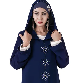 

Moroccan Hooded Handmade Rhinestone Women's Muslim Large Maxi Dress High Grade Long Sleeve Abaya Dubai Jilbab Arabia Clothing