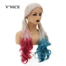 V'NICE, Харли Квинн, цветной синтетический парик на кружеве, 150% плотность, термостойкие волокна, длинные волнистые парики для женщин, косплей