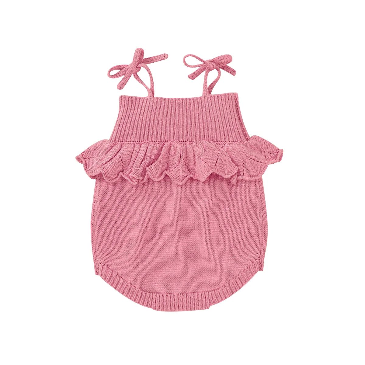 

OPPERIAYA Baby Girls Sleeveless Autumn casual Jumpsuit with Buttons Toddler Solid Color Knitted lovely Bodysuit with Ruffle