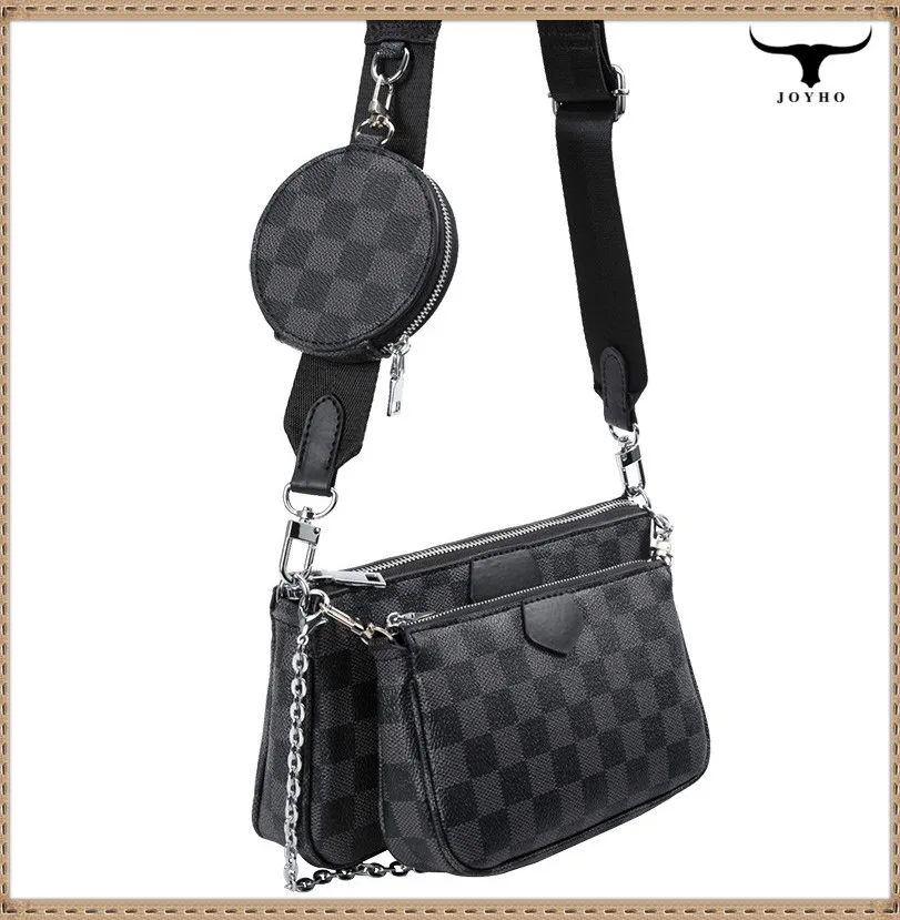 Комплект из 3 предметов сумка в клетку кожаная на одно плечо мессенджер для