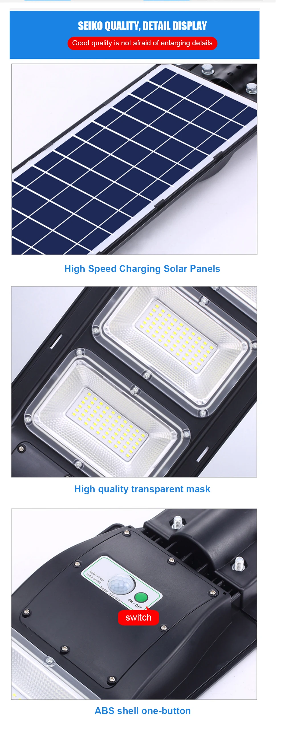 30W/60W/90W LED Solar Street Lamp Radar Induction PIR Motion Sensor Outdoor IP67 Waterproof Solar Lamp for Wall Garden Walkway