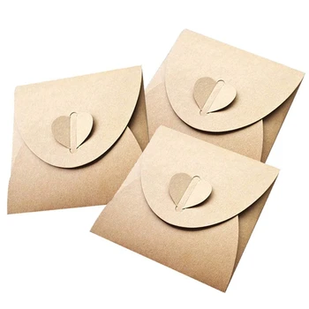 

100Pcs/Lot Retro Love Kraft Cd Dvd Sleeves Paper Envelopes with Heart Button for Wedding Party 13X13cm