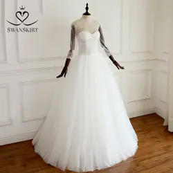 Винтажное сатиновое свадебное платье с аппликацией 2019, юбка с открытыми плечами, украшенная бисером, а-силуэт, свадебное платье Vestido De Noiva I193